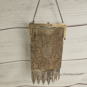 Vintage French Cut Early 1900s Steel Beaded Fringe Purse Art Deco Handbag